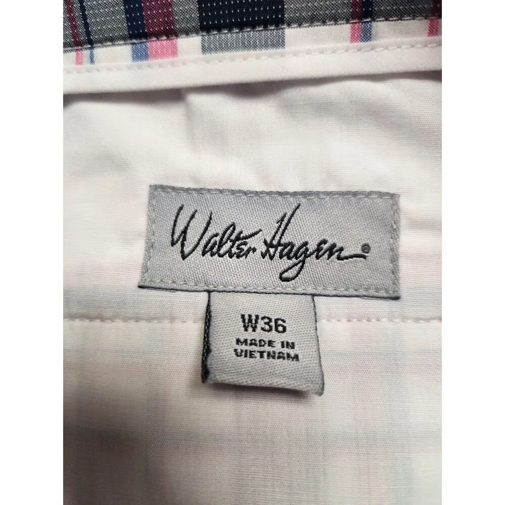 Walter Hagen Men's Pink, White and Black Plaid Golf Shorts Size 36